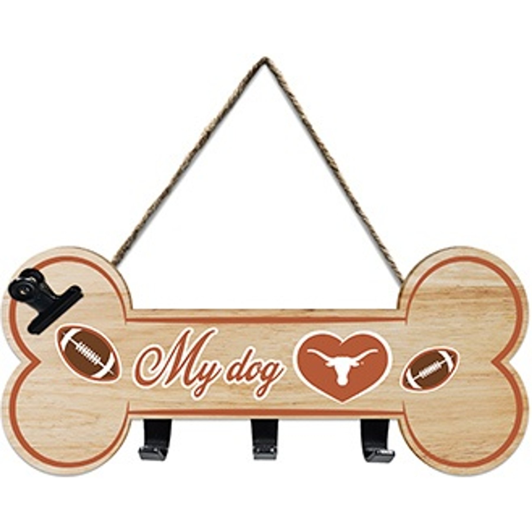 Pets First NCAA Bone Shape Sign with Hooks, Texas Longhorns