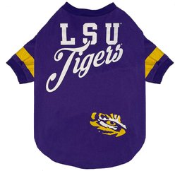 Pets First NCAA Dog & Cat Stripe T-Shirt, Louisiana State Tigers, Large