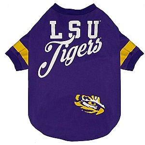 Pets First NCAA Dog & Cat Stripe T-Shirt, Louisiana State Tigers, Medium