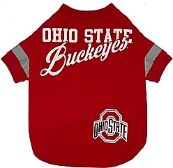 Pets First NCAA Dog & Cat Stripe T-Shirt, Ohio State Buckeyes, Medium
