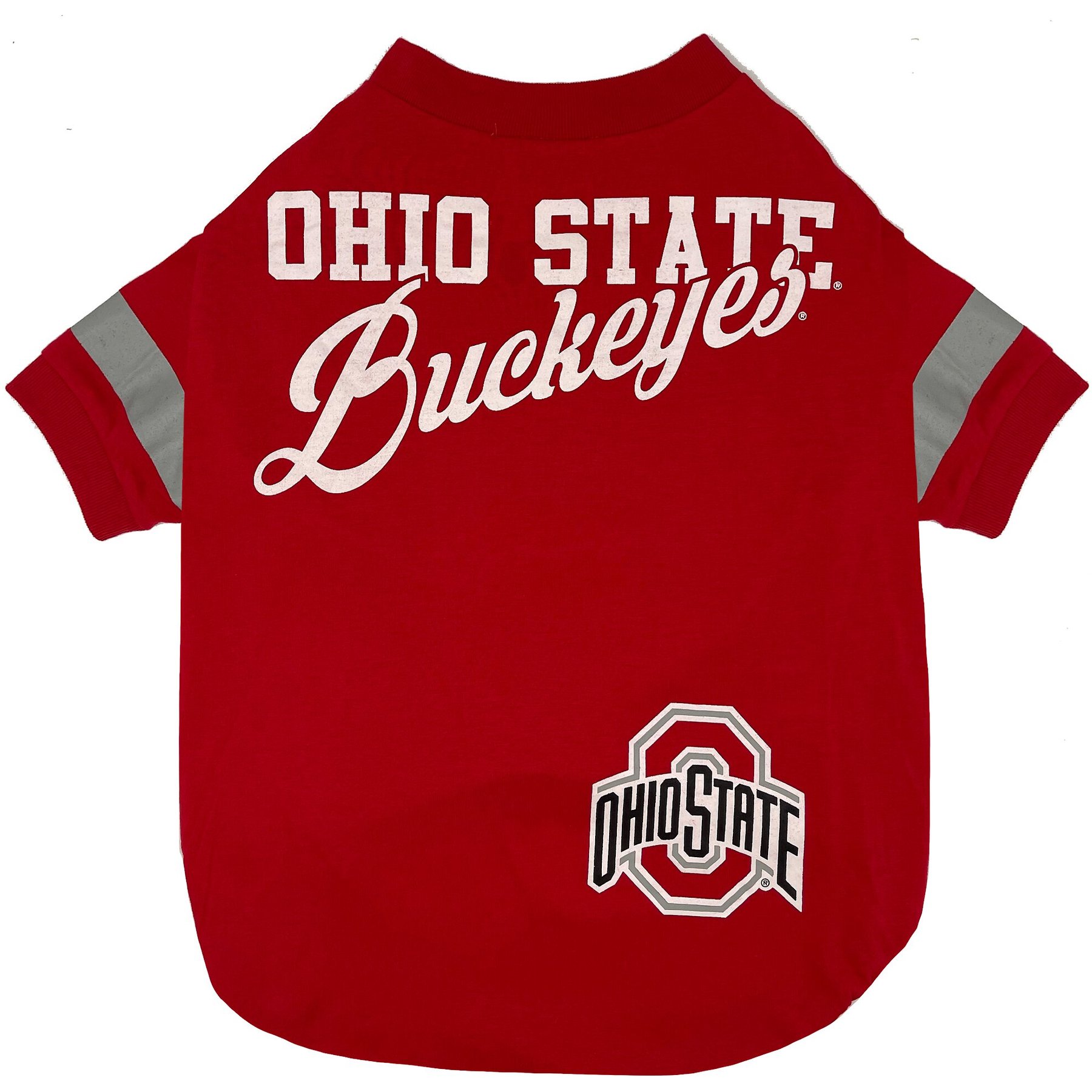 Pets First NCAA Dog & Cat Stripe T-Shirt, Ohio State Buckeyes, Medium