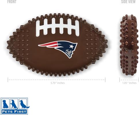Show full view: Pets First New England Patriots Hard Nylon Football Dog Chew Toy, Brown slide 3 of 6