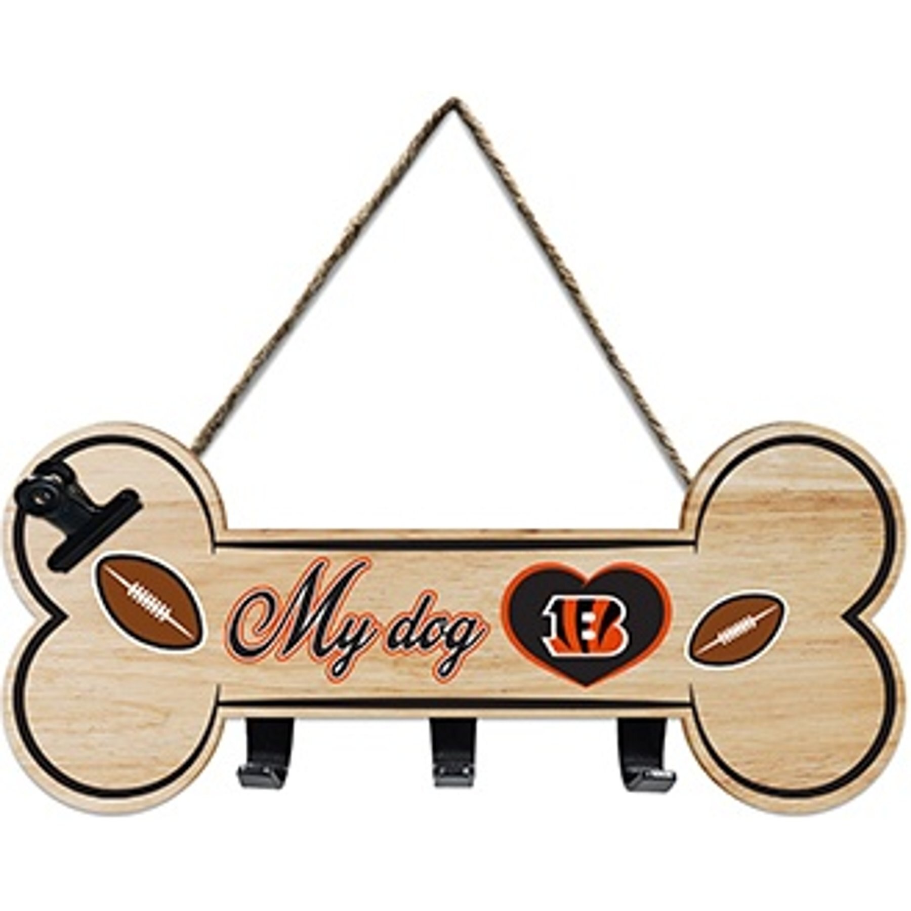 Pets First NFL Bone Shape Sign with Hooks, Cincinnati Bengals