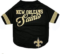 Pets First NFL Dog & Cat Stripe T-Shirt, New Orleans Saints, Large