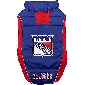 Pets First NHL Ny Rangers Dog & Cat Puffer Vest, Large