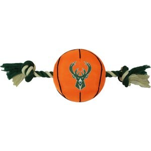 Pets First NBA Basketball Tough Squeaky Plush Dog Chew Toy, Milwaukee Bucks