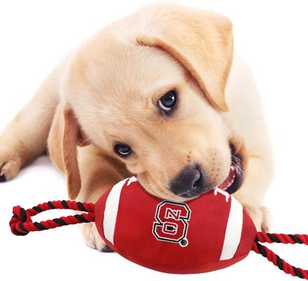 Show full view: Pets First Nylon Football Tough Squeaky Dog Chew Toy, NC State slide 4 of 7