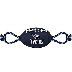 Pets First Nylon Football Tough Squeaky Dog Chew Toy, Tennessee Titans