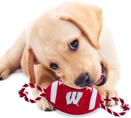 Show full view: Pets First Nylon Football Tough Squeaky Dog Chew Toy, Wisconsin slide 3 of 6