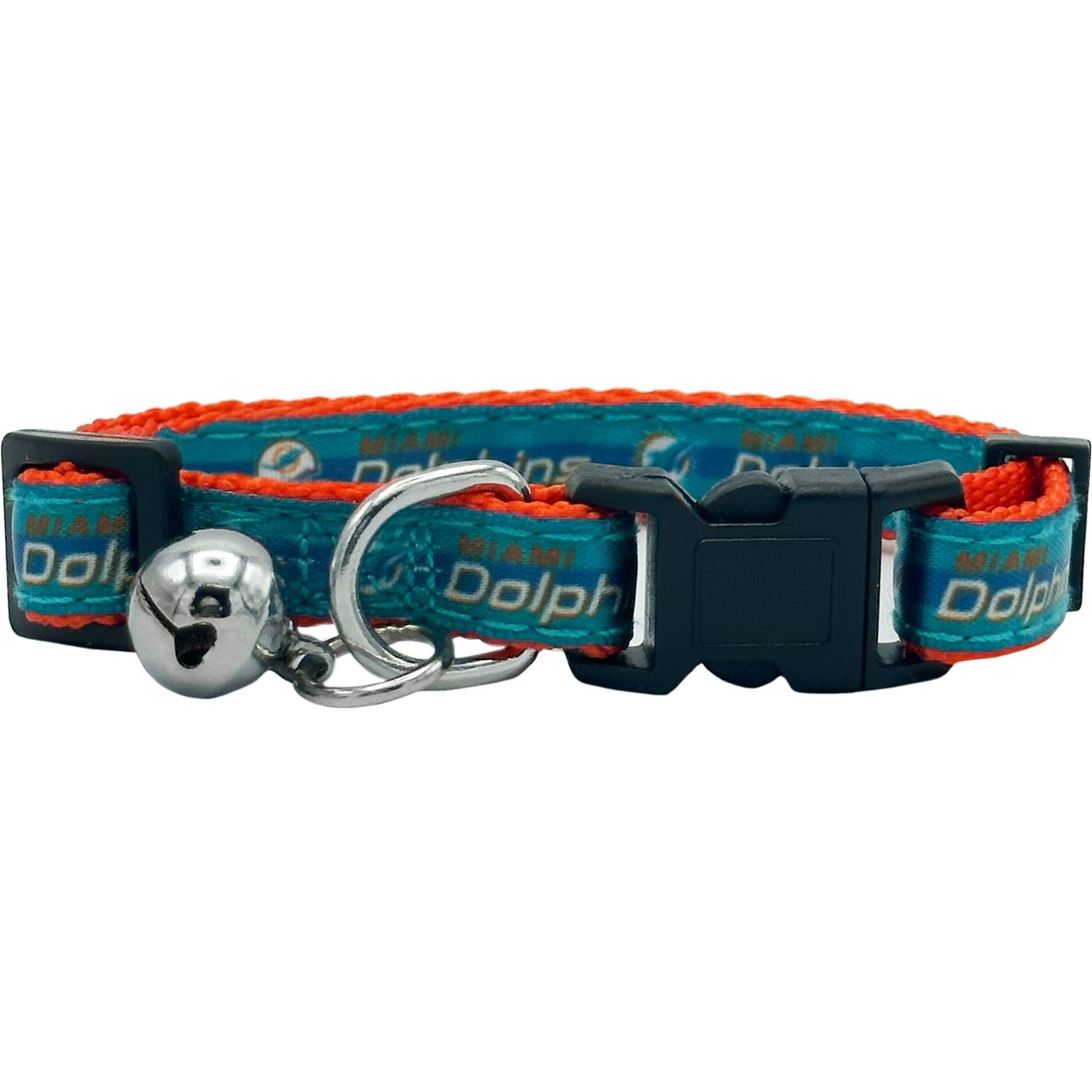 Pets First Satin Breakaway Cat Collar, 8 to 12-in neck, 1/2-in wide, Miami Dolphins