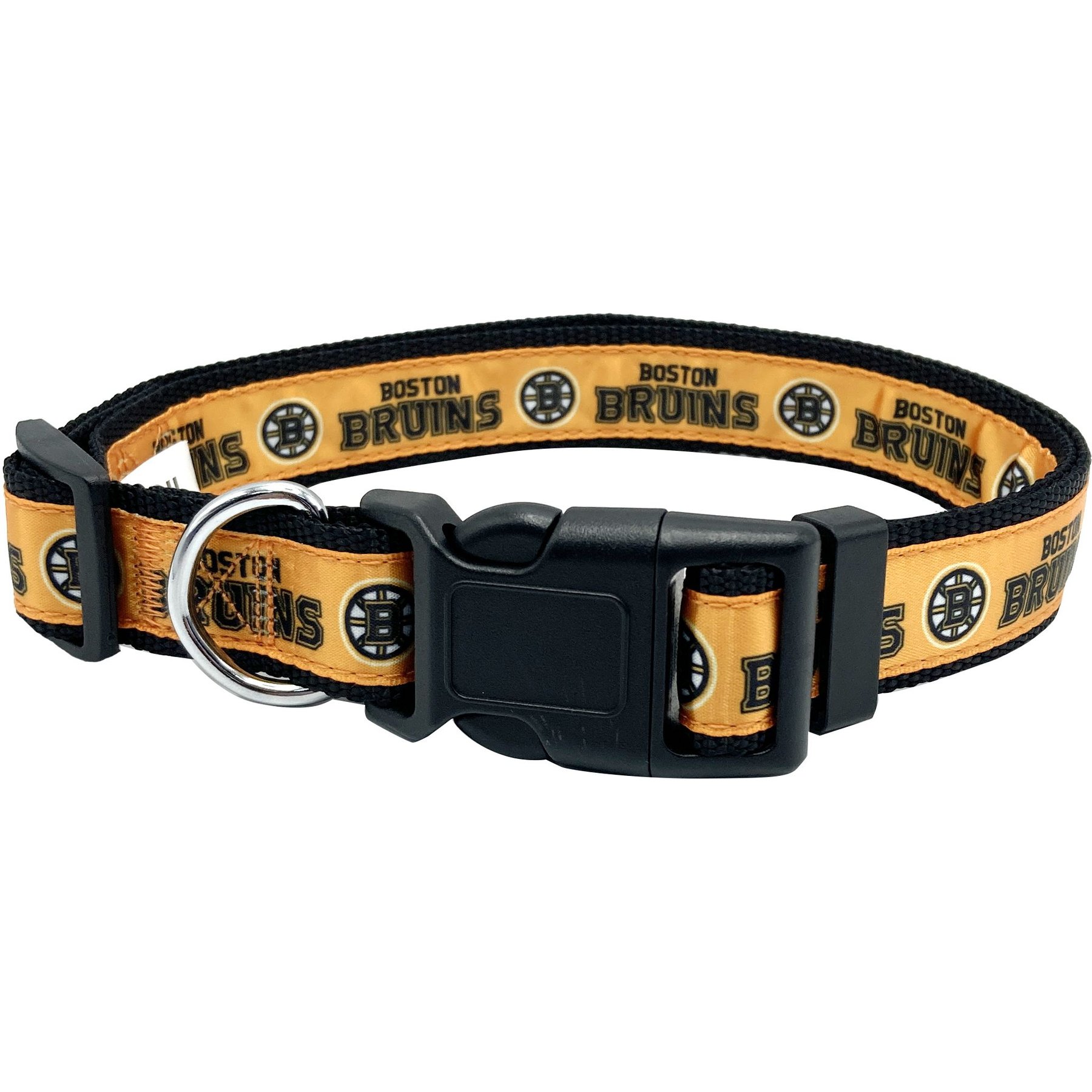 Pets First Satin Nylon Standard Dog Collar, Boston Bruins, Large: 14 to 24-in neck, 1-in wide
