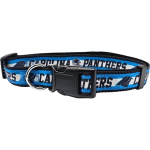 Pets First Satin Nylon Standard Dog Collar, Carolina Panthers, Large: 14 to 24-in neck, 1-in wide