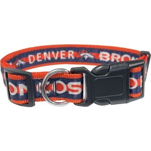 Pets First Satin Nylon Standard Dog Collar, Denver Broncos, Small: 6 to 12-in neck, 3/8-in wide