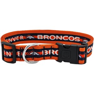 Pets First Satin Nylon Standard Dog Collar, Denver Broncos, X-Large: 22 to 32-in neck, 1.25-in wide