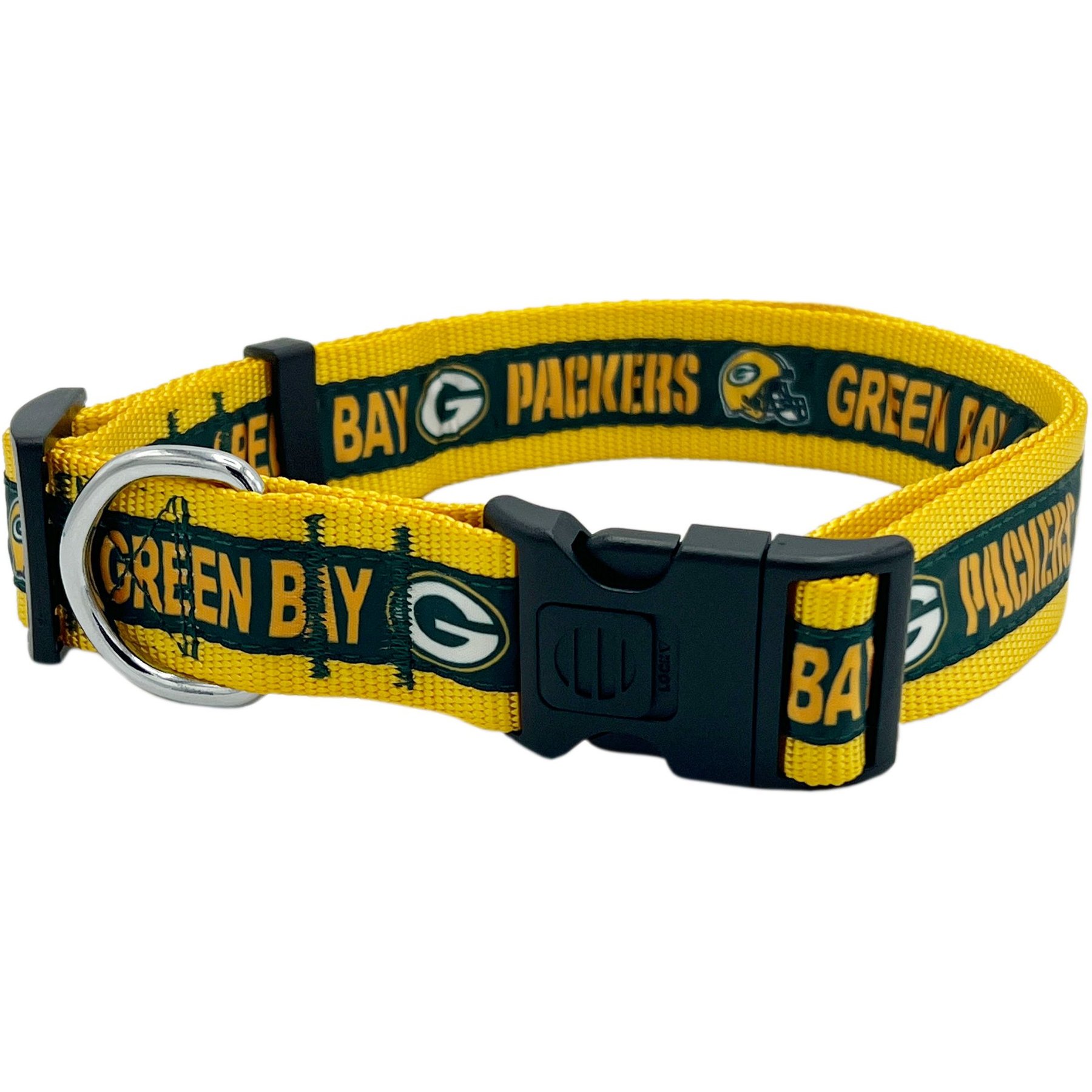Pets First Satin Nylon Standard Dog Collar, Green Bay Packers, X-Large: 22 to 32-in neck, 1.25-in wide