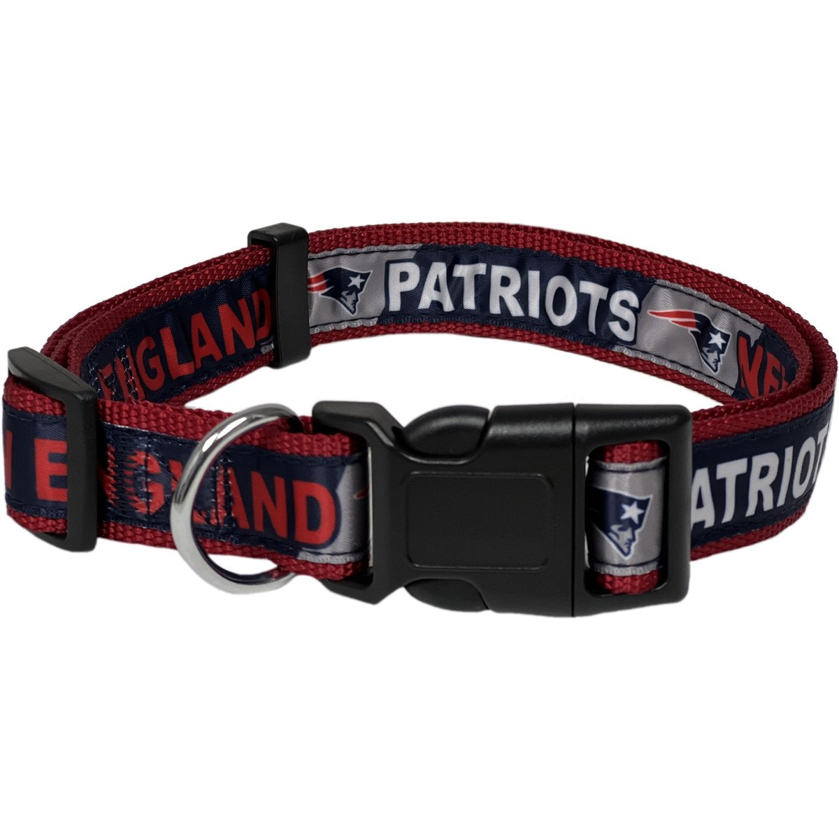 Pets First Satin Nylon Standard Dog Collar, New England Patriots, Large: 14 to 24-in neck, 1-in wide