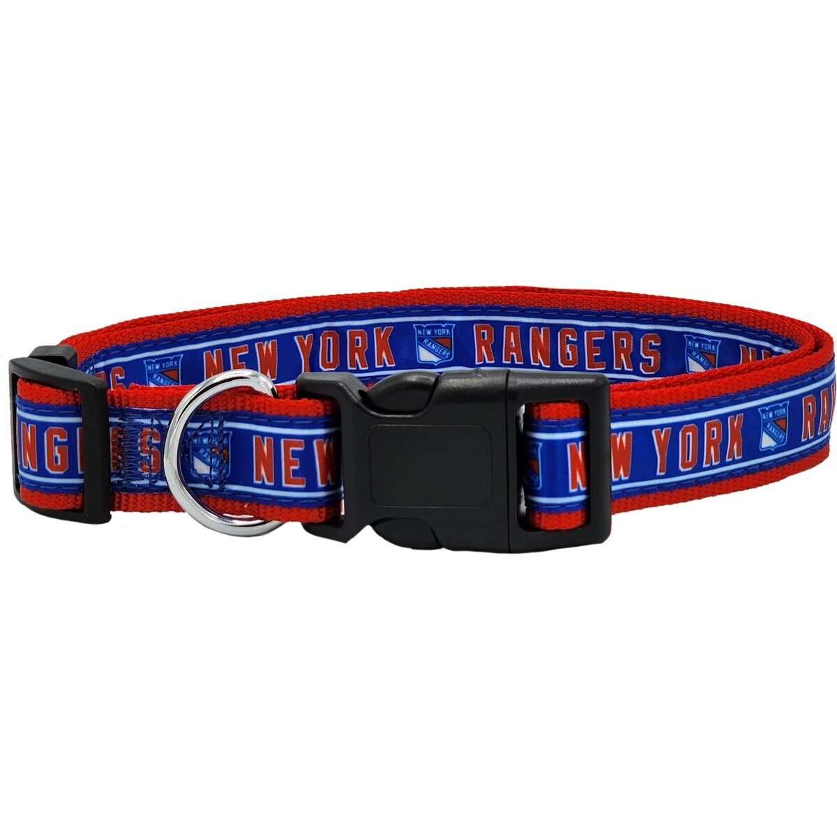 Pets First Satin Nylon Standard Dog Collar, New York Rangers, Large: 14 to 24-in neck, 1-in wide