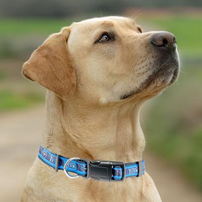 Show full view: Pets First Satin Nylon Standard Dog Collar, Tennessee Titans, Small: 6 to 12-in neck, 3/8-in wide slide 6 of 7