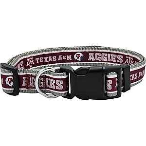 Pets First Satin Nylon Standard Dog Collar, Texas A & M, Large: 14 to 24-in neck, 1-in wide
