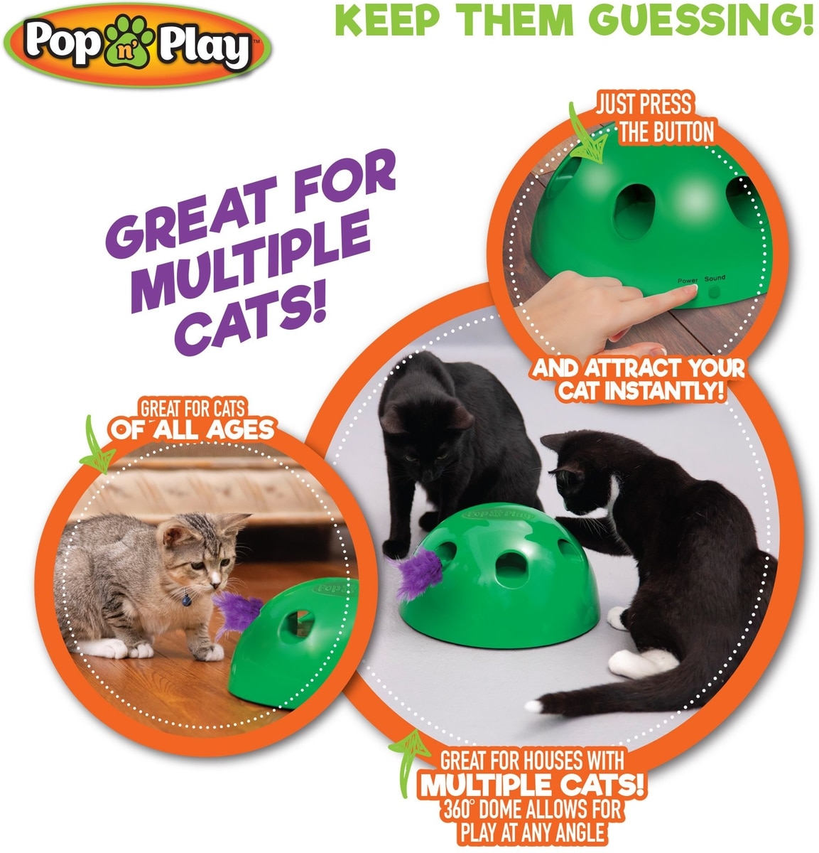 PETS KNOW BEST Pop N Play Interactive Cat Motion Toy, Green