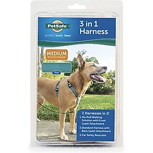 PetSafe 3-in-1 Reflective Dog Harness with Car Control Strap, Teal, Medium: 24 to 34-in chest
