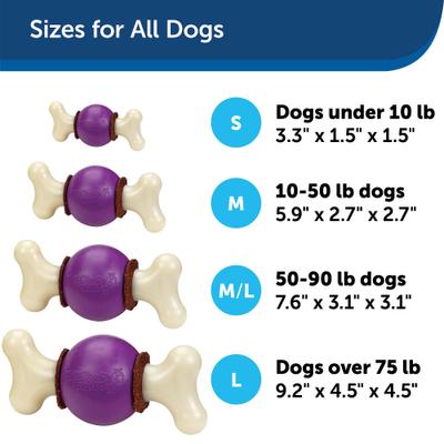 Show full view: PetSafe Busy Buddy Bouncy Bone Treat Dispenser Tough Dog Chew Toy, Medium, Purple slide 6 of 11