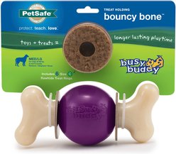PetSafe Busy Buddy Bouncy Bone Treat Dispenser Tough Dog Chew Toy, Medium/Large