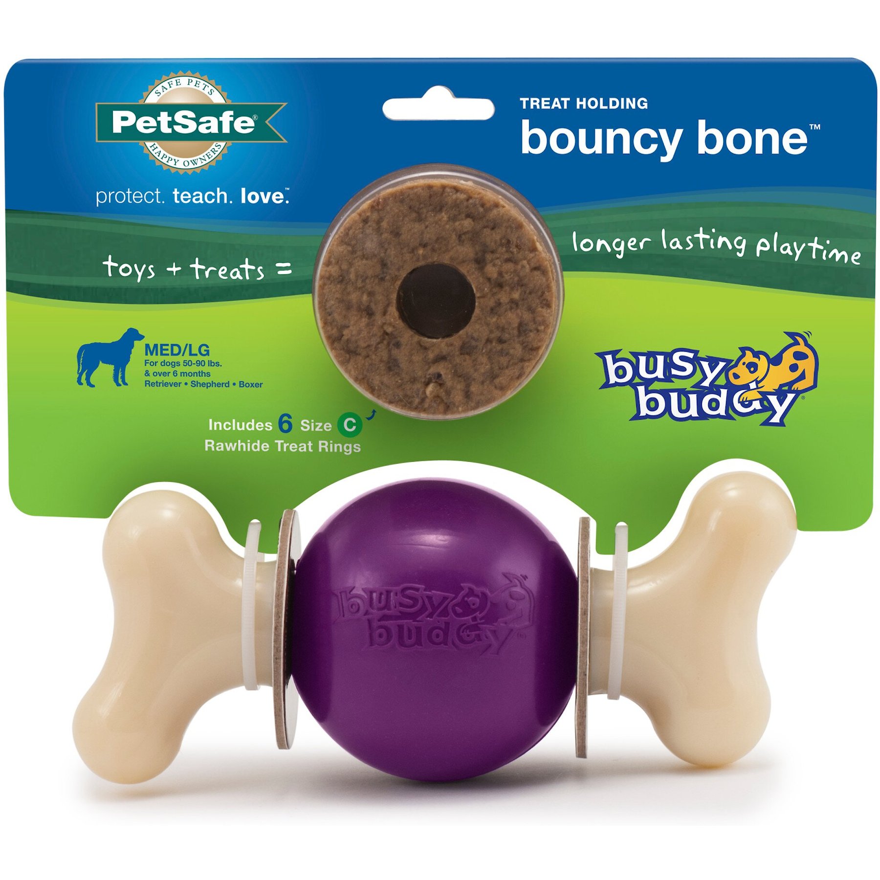 PetSafe Busy Buddy Bouncy Bone Treat Dispenser Tough Dog Chew Toy, Medium/Large