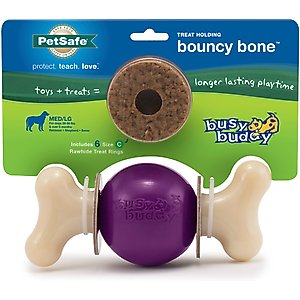 PetSafe Busy Buddy Bouncy Bone Treat Dispenser Tough Dog Chew Toy, Medium/Large