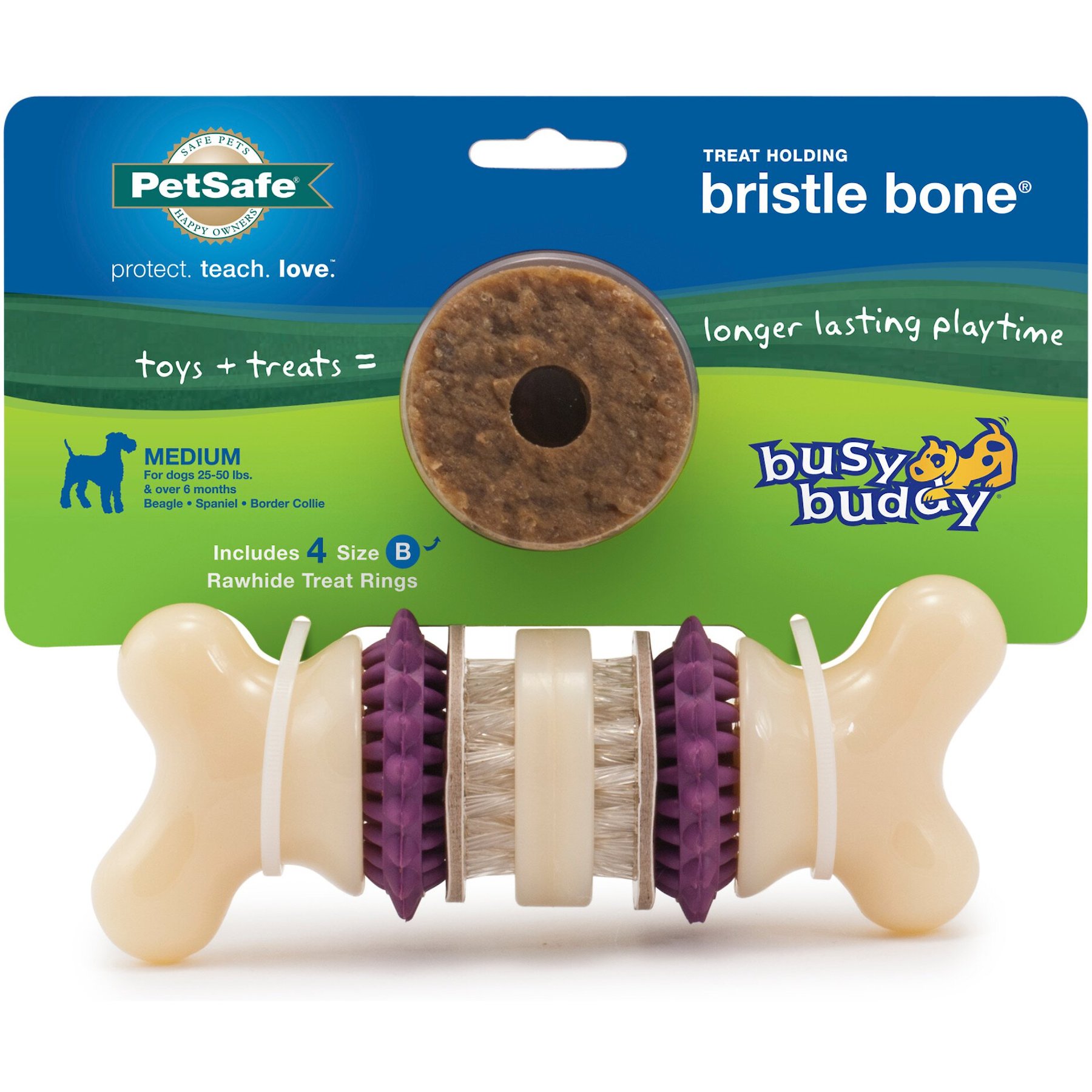 PetSafe Busy Buddy Bristle Bone Treat Dispenser Tough Dog Chew Toy, Medium