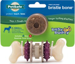 PetSafe Busy Buddy Bristle Bone Treat Dispenser Tough Dog Chew Toy, X-Small