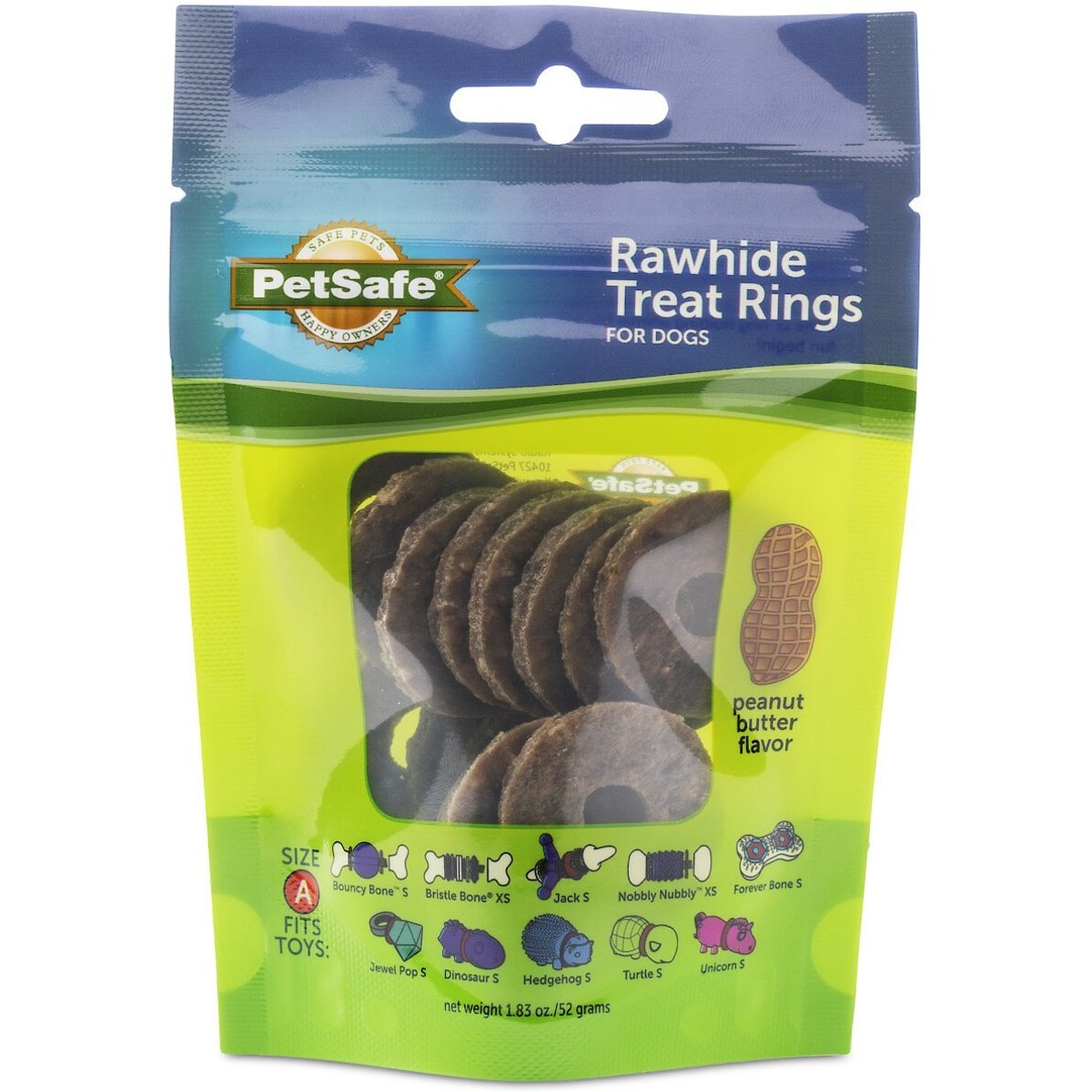 Busy Buddy Natural Rawhide Peanut Butter Rings Dog Treats, Small 16-ct