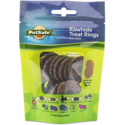 PetSafe Busy Buddy Natural Rawhide Peanut Butter Rings Dog Treats, Small 16-ct