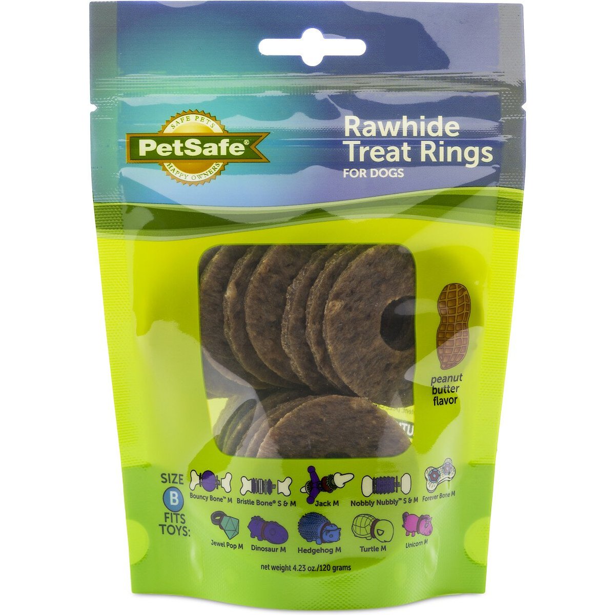 Busy Buddy Rawhide Peanut Butter Rings Dog Treats, Medium, 16-count