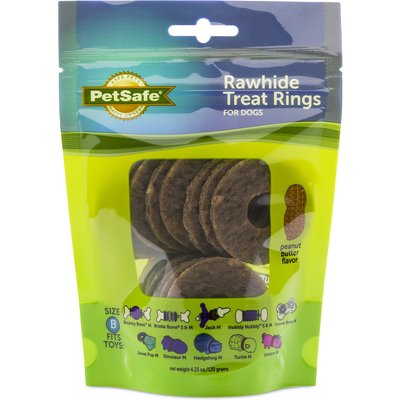 PetSafe Busy Buddy Rawhide Peanut Butter Rings Dog Treats, Medium, 16-count