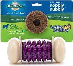 PetSafe Busy Buddy Nobbly Nubbly Treat Dispensing Tough Dog Chew Toy, Large, Purple