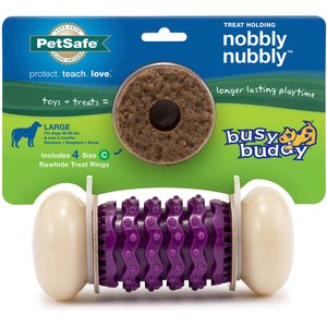 PetSafe Busy Buddy Nobbly Nubbly Treat Dispensing Tough Dog Chew Toy, Large, Purple