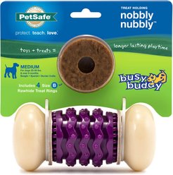 PetSafe Busy Buddy Nobbly Nubbly Treat Dispensing Tough Dog Chew Toy, Medium, Purple