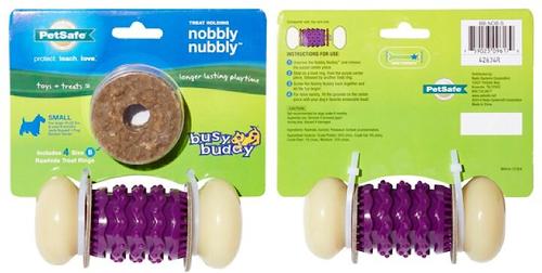 Show full view: PetSafe Busy Buddy Nobbly Nubbly Treat Dispensing Tough Dog Chew Toy, Small, Purple slide 7 of 9