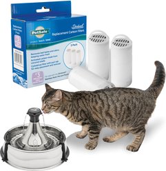PetSafe Drinkwell 360 Stainless Steel Cat & Dog Water Fountain, 128-oz + 360 Fountain Carbon Replacement Filters, 3 count