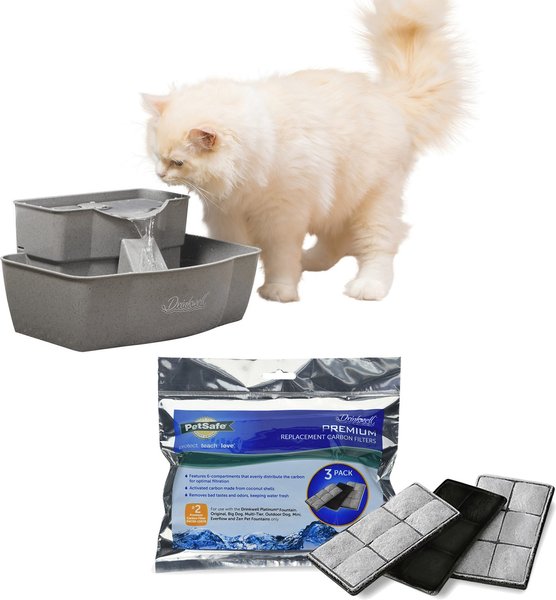 Show full view: PetSafe Drinkwell Multi-Tier Plastic Dog & Cat Fountain, 100-oz + Premium Replacement Carbon Filters, 3 count slide 1 of 9