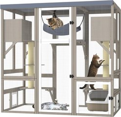 Petscosset 4-Level Wood Outdoor Window-Connectable Cat House with Lockable Doors, 61.4 x 34 x 57.5-in