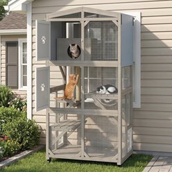 Petscosset Outdoor Cat Enclosure with Wheels & Window Access, Gray, 32.3 x21.5 x 66.2-in