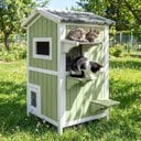 Petscosset Outdoor Wooden Two-Story Cat House with Openable Roof, Green, 27.3 x 23.5 x 37.8-in
