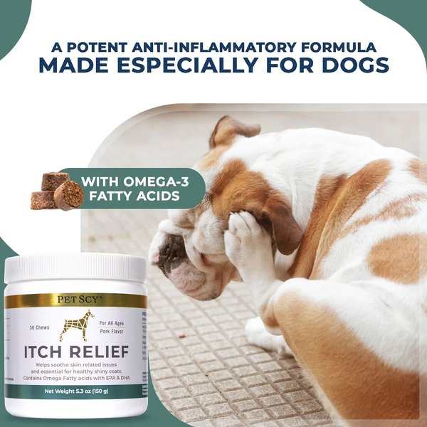 PetScy Itch Relief Pork Flavored Chew Supplement for Dogs, 30 count