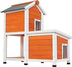 Petsfit 2-Story Elevated Wooden Outdoor Cat House, Orange