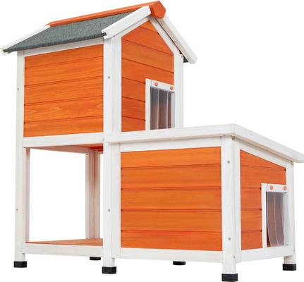 Show full view: Petsfit 2-Story Elevated Wooden Outdoor Cat House, Orange slide 1 of 7