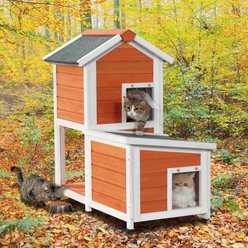 Petsfit 2-Story Elevated Wooden Outdoor Cat House, Orange slide 2 of 6