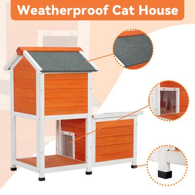 Show full view: Petsfit 2-Story Elevated Wooden Outdoor Cat House, Orange slide 4 of 7