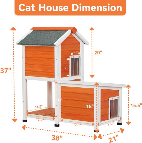 Petsfit 2-Story Elevated Wooden Outdoor Cat House, Orange